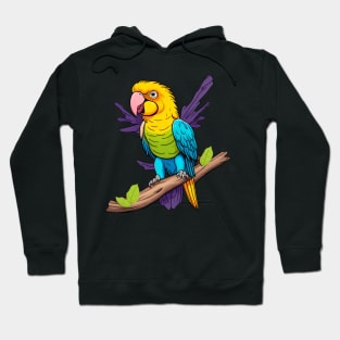 Cute happy parrot yellow, green and blue Hoodie